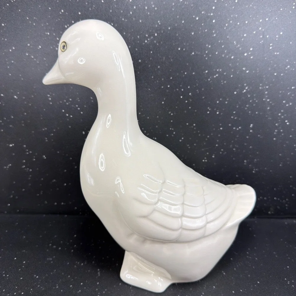 Lionstone Pottery White Ceramic Duck Figurine Glossy Bird Statue 10in Tall